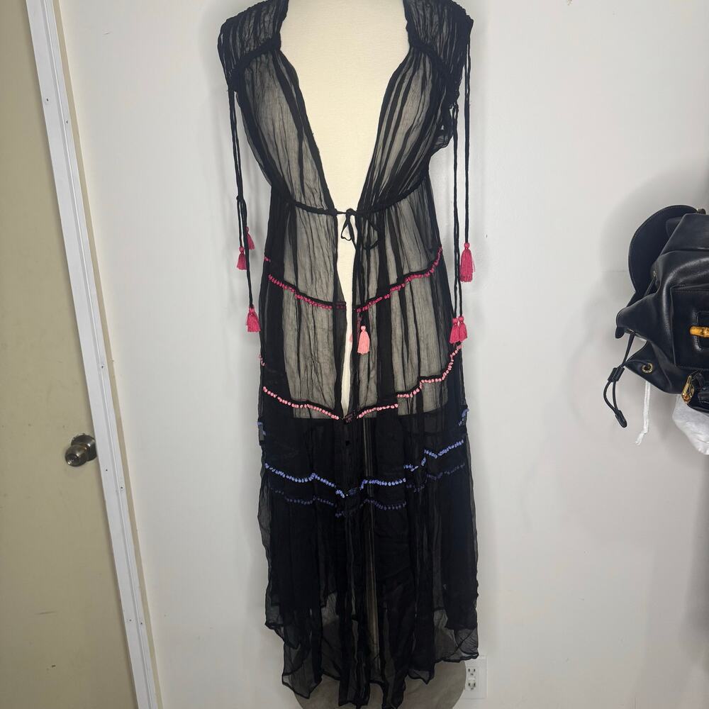 NFC | NEW FRIENDS COLONY Free People Boho Capri PomPom Chiffon Kimono Duster S